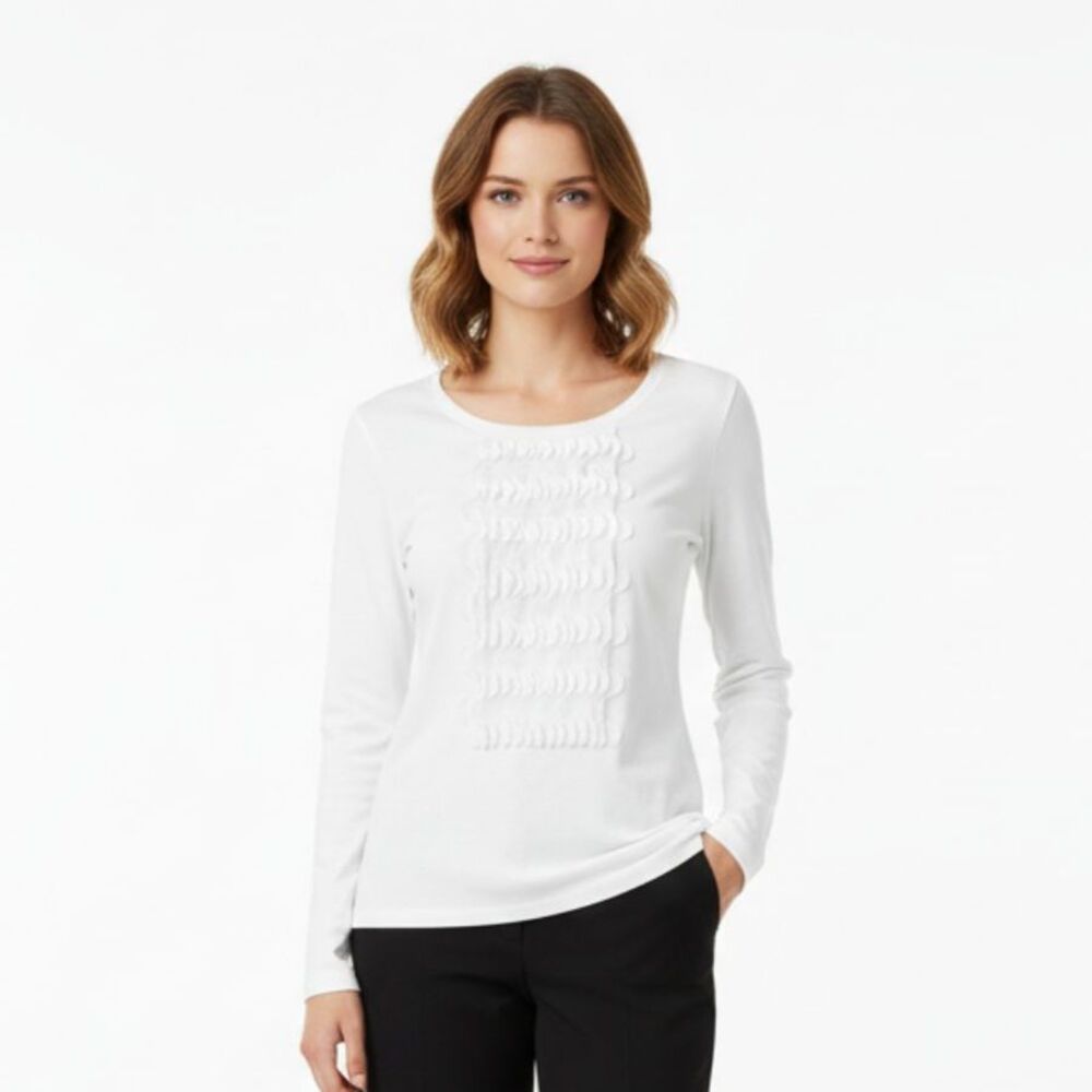 AKRIS Punto Ivory Ruffle Neck Long Sleeve Top 12‎